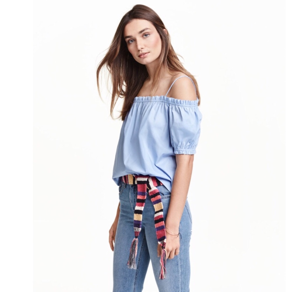 💥 CLEARANCE Ruffled Off Shoulder Cami Swing Blouse Baby Blue - Picture 1 of 6